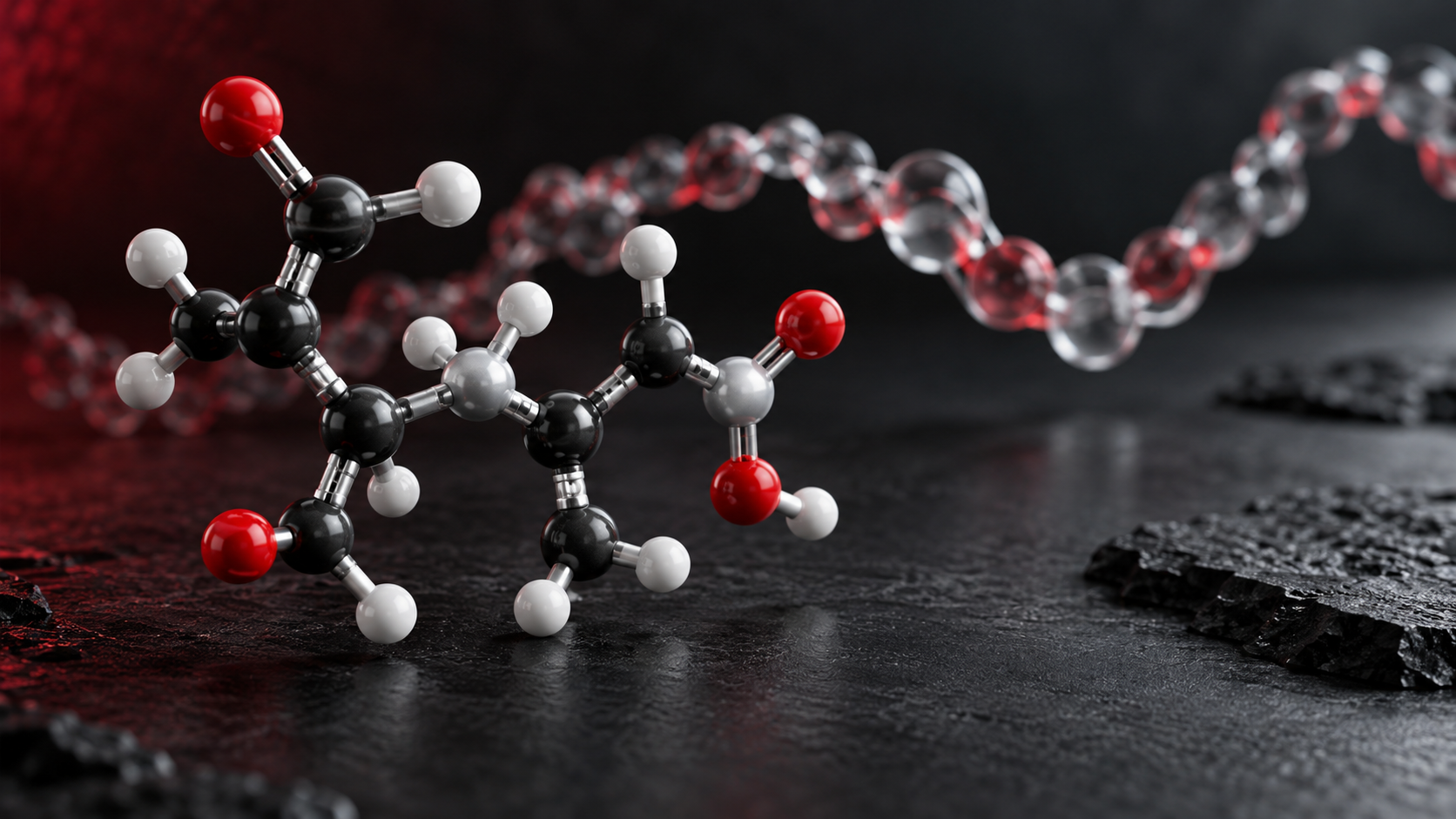 Molecular model and chain-like structure on a dark laboratory surface